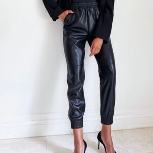 Babaton Aritzia Black Faux Leather Joggers